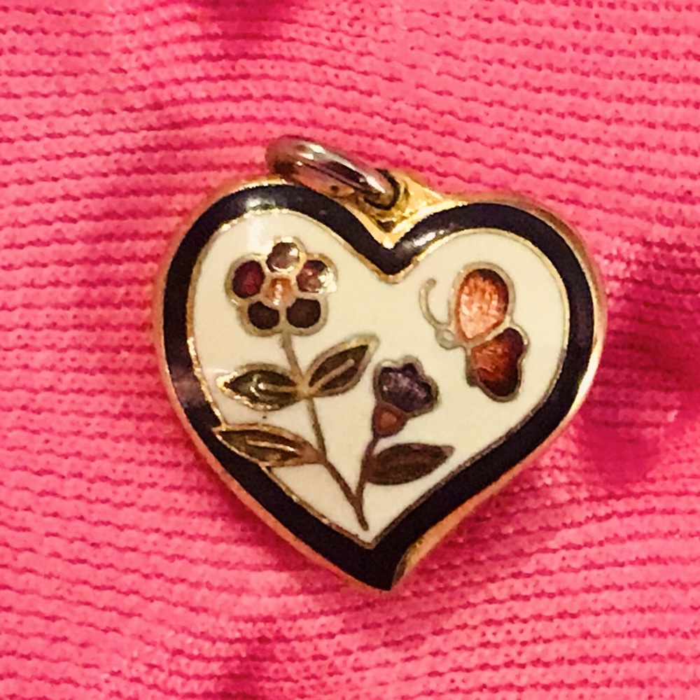 Vintage Cloisonne heart with flower inlay and 🦋